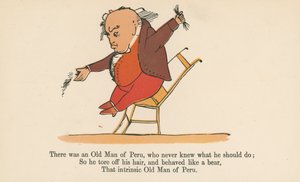 Havia um velho homem do Peru, que nunca soube o que deveria fazer, de &39;Um livro de tolices&39;, publicado por Frederick Warne and Co., Londres, c.1875 de Edward Lear